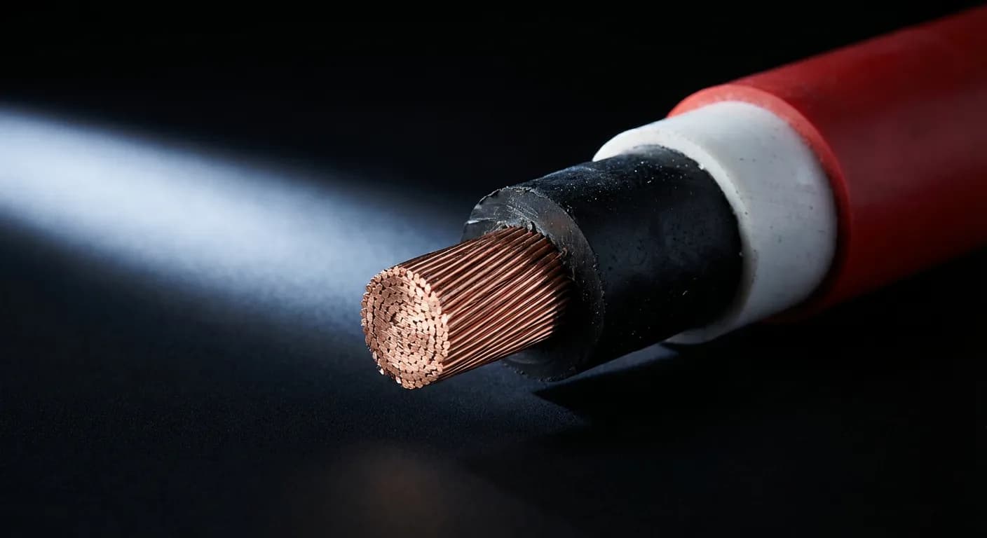 Gros plan iconique d'un câble électrique de forte section pour raccordement