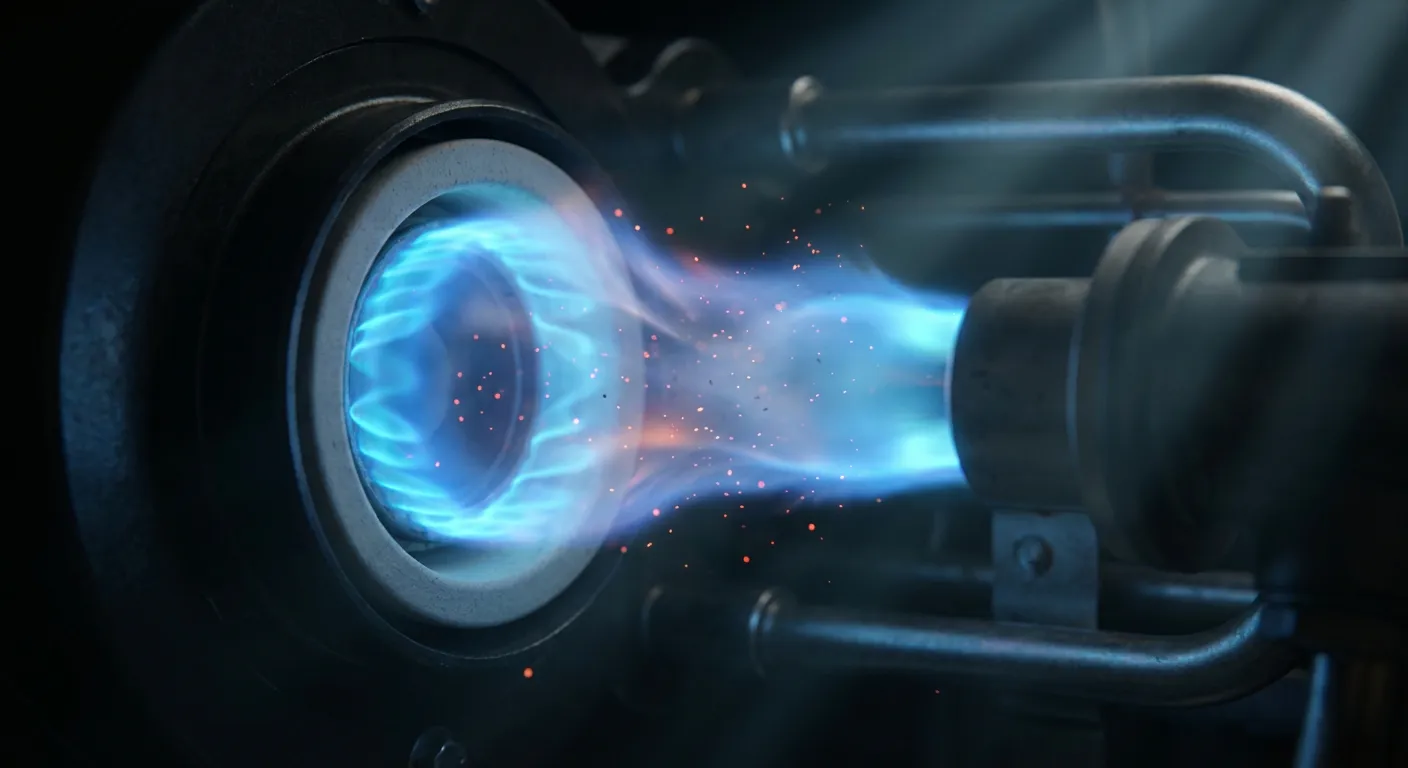 Gros plan sur la flamme bleue d'une chaudière à gaz sécurisée